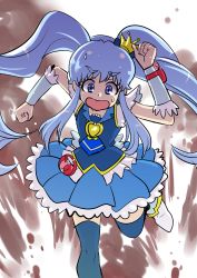 Rule 34 | 10s, 1girl, :o, absurdres, black thighhighs, blue eyes, blue hair, blue necktie, blue skirt, brooch, crown, cure princess, eyebrows, frills, happinesscharge precure!, heart, heart brooch, highres, jewelry, long hair, magical girl, matching hair/eyes, mini crown, necktie, precure, pukara, running, shirayuki hime, sidelocks, skirt, solo, sweat, thick eyebrows, thighhighs, twintails, wrist cuffs