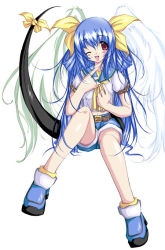 Rule 34 | 1girl, arc system works, blue hair, dizzy (guilty gear), guilty gear, long hair, one eye closed, red eyes, simple background, solo