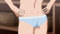 Rule 34 | 00s, 1girl, animated, animated gif, ass, backboob, benitsubasa, blue panties, breasts, dimples of venus, head out of frame, nude, panties, sekirei, solo, underwear, undressing