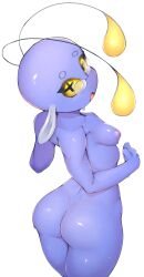 Rule 34 | + +, 1girl, absurdres, antennae, arched back, ass, bald, black-framed eyewear, blue skin, breasts, chinchou, collarbone, colored sclera, colored skin, completely nude, creatures (company), dimples of venus, female focus, fins, fir3born, fish girl, from behind, furry, furry female, game freak, gen 2 pokemon, glasses, head fins, highres, looking at viewer, looking back, nintendo, nipples, nude, open mouth, personification, pince-nez, pokemon, pokemon (creature), shiny skin, simple background, small breasts, solo, standing, sweat, thick thighs, thighs, white background, yellow sclera