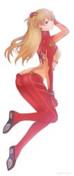 Rule 34 | 1girl, absurdres, artist request, ass, blue eyes, bodysuit, breasts, brown hair, curvy, evangelion: 2.0 you can (not) advance, highres, long hair, looking away, looking back, medium breasts, neon genesis evangelion, plugsuit, rebuild of evangelion, red bodysuit, see-through, see-through bodysuit, shiny clothes, skin tight, solo, souryuu asuka langley, test plugsuit, twintails, very long hair, wide hips