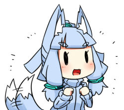 Rule 34 | 1girl, animal ears, blue hair, blush, chibi, fox ears, fox tail, kedamaton, kogetsu tooka, lowres, open mouth, original, ribbed sweater, simple background, smile, solo, sweater, tail, tail wagging, white background