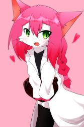 Rule 34 | 1girl, animal ears, artist request, cat busters, cat ears, female focus, furry, furry female, green eyes, highres, long hair, neko hakase (cat busters), no humans, open mouth, pink hair, solo, valentine