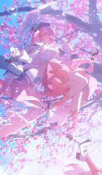 Rule 34 | 1girl, :d, absurdres, bow, branch, breasts, cherry blossoms, closed eyes, flower, full body, hatsune miku, highres, holding, holding umbrella, konya karasue, long hair, long sleeves, medium breasts, open mouth, pink flower, pink hair, pink skirt, pink socks, pleated skirt, puffy long sleeves, puffy sleeves, reflection, reflection focus, reflective water, sakura miku, sakura miku (rella), shirt, skirt, smile, socks, solo, tree, twintails, umbrella, very long hair, vocaloid, white bow, white footwear, white shirt
