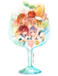 Rule 34 | 10s, 5girls, :d, ^ ^, absurdres, ahoge, bare shoulders, blonde hair, blue eyes, blush, breasts, brown eyes, brown hair, cherry, closed eyes, cup, drinking glass, food, fruit, gelatin, glass, glasses, hair ornament, hair ribbon, hat, highres, i-168 (kancolle), i-19 (kancolle), i-401 (kancolle), i-58 (kancolle), i-8 (kancolle), in container, in cup, in food, kantai collection, long hair, mini person, minigirl, mint, multiple girls, one-piece swimsuit, open mouth, orange (fruit), orange slice, ponytail, red-framed eyewear, red eyes, red hair, ribbon, sailor collar, school swimsuit, school uniform, serafuku, serino itsuki, short hair, short ponytail, smile, submerged, swimsuit, swimsuit under clothes, twintails, twitter username, white background