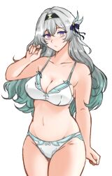 absurdres bare_shoulders bow bow_panties bra firefly_(honkai:_star_rail) grey_hair hair_intakes hair_ornament hairband highres honkai:_star_rail honkai_(series) multicolored_eyes navel panties tridisart underwear