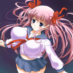 Rule 34 | 00s, breasts, fura, haramura nodoka, huge breasts, pink hair, ribbon, saki (manga), school uniform, serafuku, solo, twintails