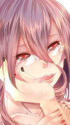 Rule 34 | 10s, black sclera, colored sclera, face, glasses, kamishiro rize, lips, long hair, looking at viewer, red eyes, sakurapain6918, solo focus, tokyo ghoul, tongue, tongue out