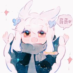 Rule 34 | + +, 1boy, animated, animated gif, arms up, azhiichigo, bai xiao, bishounen, blue flower, blush, chibi, fang, flower, fur, grey hair, hair flower, hair ornament, heart, looking at viewer, lowres, male focus, pointy hair, ponytail, sky: children of the light, solo, star (symbol), white hair