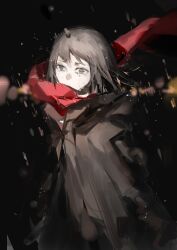 Rule 34 | 1girl, black coat, black sleeves, blurry, blurry background, brown eyes, brown hair, city, coat, collared coat, crying, crying with eyes open, highres, lobelia (saclia), long sleeves, looking ahead, mole, mole under eye, night, original, outdoors, rain, red scarf, scarf, short hair, solo, streaming tears, tears, upper body, wet