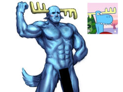 Rule 34 | 1boy, abs, animal ears, animification, antlers, bar censor, breasts, censored, completely nude, deer, deer ears, deer tail, flexing, hand on own hip, happy tree friends, horns, humanization, kurotsuki (luowei99), large breasts, legs apart, lumpy (happy tree friends), male focus, moose ears, muscular, muscular male, nude, paid reward available, simple background, tail, thighs, white background