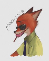 Rule 34 | 1boy, animal ears, artist request, disney, fox, fox ears, from side, furry, furry male, glasses, green eyes, male focus, nick wilde, simple background, solo, sunglasses, white background, zootopia
