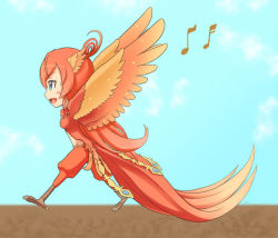 Rule 34 | claws, harpy, mon-musu quest!, monster girl, music, orange hair, phoenix girl (mon-musu quest!), singing, smile, tail, wings