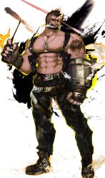 Rule 34 | 1boy, abs, animal ears, arm tattoo, artist request, bara, beard, black hair, blood, camouflage, camouflage pants, chest harness, cigar, cuts, cyphers, damian doyle (cyphers), dark-skinned male, dark skin, dog tags, facial hair, full body, gun, harness, highres, holding, injury, kemonomimi mode, large hands, large pectorals, looking to the side, male focus, mature male, mohawk, muscular, muscular male, nipples, pants, pectorals, rabbit ears, shoes, short hair, smoke, smoking, solo, stomach, tattoo, topless male, transparent background, underbust, weapon