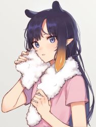 Rule 34 | 1girl, alternate costume, blue eyes, drying, highres, holding, holding towel, hololive, hololive english, long hair, looking at viewer, ninomae ina&#039;nis, open mouth, orange hair, orinte, pink shirt, pointy ears, purple hair, shirt, sidelocks, simple background, solo, t-shirt, tentacle hair, towel, very long hair, virtual youtuber, wet, wet hair, white background, white towel