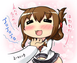 Rule 34 | 10s, 1boy, 1girl, = =, admiral (kancolle), blush, brown hair, folded ponytail, hand on another&#039;s chin, hase yu, inazuma (kancolle), kantai collection, long hair, nanodesu (phrase), neckerchief, open mouth, school uniform, serafuku, smile, stroking another&#039;s chin, translation request