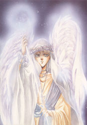 Rule 34 | angel sanctuary, crown, crown of thorns, feathered wings, jewelry, mudou setsuna, necklace, short hair, white wings, wings, yuki kaori