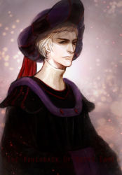 Rule 34 | 1boy, aged down, animification, claude frollo, copyright name, disney, frollo, hat, j (onose1213), male focus, robe, serious, solo, the hunchback of notre dame, white hair