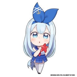 Rule 34 | 1girl, anchor (nikke), anchor print, animal, blue eyes, blue hair, blue ribbon, blue sailor collar, blue skirt, chibi, commentary, full body, goddess of victory: nikke, hair ribbon, hands up, highres, holding, holding animal, long hair, looking at viewer, necktie, official art, parted lips, pleated skirt, red necktie, ribbon, sailor collar, see-through, shirt, skirt, starfish, thighhighs, totatokeke, very long hair, wet, wet clothes, wet shirt, white shirt, white thighhighs