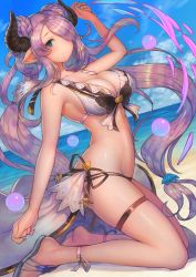 Rule 34 | 10s, 1girl, alternate costume, alternate hairstyle, bikini, blue eyes, breasts, bubble, demon horns, draph, from side, granblue fantasy, hair over one eye, horns, large breasts, light purple hair, long hair, looking at viewer, low twintails, narmaya (granblue fantasy), narmaya (summer) (granblue fantasy), open mouth, pointy ears, sideboob, solo, swimsuit, twintails, urokoda, white bikini