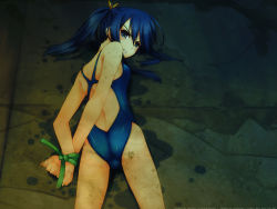 Rule 34 | 1girl, angry, bdsm, blue eyes, blue hair, blush, bondage, bound, competition swimsuit, f-ism, matching hair/eyes, murakami suigun, one-piece swimsuit, original, ponytail, solo, swimsuit, tears, third-party edit, wallpaper, water, you gonna get raped
