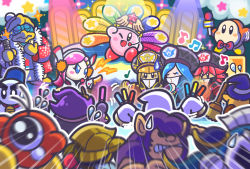Rule 34 | 2boys, 4girls, ;d, artist request, blonde hair, blue hair, bonkers, broom hatter, channel ppp, cheering, chilly (kirby), commentary request, copy ability, festival kirby, flamberge (kirby), flying sweatdrops, francisca (kirby), glowstick, headset, hyness, king dedede, kirby, kirby: planet robobot, kirby (series), kouhaku uta gassen, max profitt haltmann, meta knight, multiple boys, multiple girls, new year, nintendo, official art, one eye closed, open mouth, rayman limbs, red hair, smile, star (symbol), susie (kirby), waddle dee, waddle doo, zan partizanne