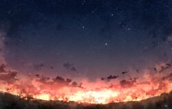 Rule 34 | absurdres, chinese commentary, cloud, commentary, highres, no humans, original, outdoors, rune xiao, scenery, signature, sky, star (sky), starry sky, still life, sunset