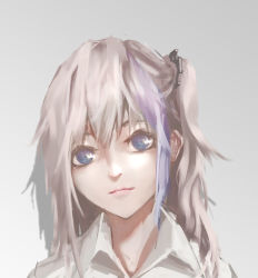 Rule 34 | 1girl, absurdres, blank stare, blue eyes, blue hair, closed mouth, collared shirt, commentary, commentary request, cross hair ornament, english commentary, girls&#039; frontline, gradient background, grey background, hair ornament, head tilt, highres, lips, long hair, looking at viewer, mixed-language commentary, multicolored hair, pink hair, pink lips, portrait, shirt, solo, st ar-15 (girls&#039; frontline), streaked hair, tacshojosora, white shirt, wing collar