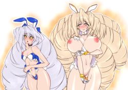 Rule 34 | 2girls, :o, animal ears, bikini, blonde hair, breasts, rabbit ears, drill hair, haruhisky, highres, huge breasts, kyoukaisenjou no horizon, long hair, mature female, mother and daughter, multiple girls, nate mitotsudaira, nipples, pussy, silver hair, smile, swimsuit, turenne, uncensored, undressing, very long hair, yellow eyes
