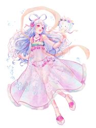 Rule 34 | 1girl, bracelet, breasts, chain paradox, dress, feathered wings, full body, grey hair, hair rings, highres, jewelry, kaibara akehiko, long hair, necklace, pink eyes, sash, see-through, see-through dress, see-through shawl, see-through sleeves, shawl, shiroshiro shiro, small breasts, solo, transparent background, water drop, white wings, wings