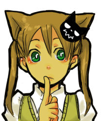 Rule 34 | 00s, animal ears, bad id, bad pixiv id, brown hair, cat ears, finger to mouth, green eyes, kemonomimi mode, lowres, maka albarn, shirou (vista), solo, soul eater, twintails