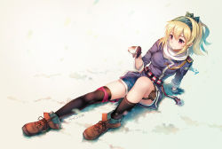 Rule 34 | 1girl, aiguillette, assault rifle, belt, black thighhighs, blonde hair, bolt action, boots, bow, bug, butterfly, girls&#039; frontline, gloves, gun, hair bow, hairband, holster, insect, medal, paint musume, personification, red eyes, rifle, scarf, shorts, single thighhigh, sitting, smile, sniper rifle, solo, sv-98, sv-98 (girls&#039; frontline), thigh holster, thighhighs, weapon