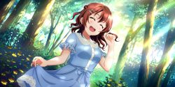 Rule 34 | 1girl, absurdres, alternate hairstyle, aqua bow, aqua dress, aqua skirt, artist name, artist request, blush, bow, braid, branch, breasts, brown hair, buttons, closed eyes, collarbone, crown braid, curly hair, delivering comfort - emma mail (love live!), dress, emma mail (love live!), emma verde, female focus, field, floating hair, flower, flower field, flower hair ornament, forest, freckles, hair between eyes, hair ornament, hairclip, highres, holding, holding clothes, holding skirt, long hair, looking at viewer, love live!, love live! nijigasaki high school idol club, love live! school idol festival, love live! school idol festival all stars, medium breasts, miniskirt, nature, parted lips, pearl hair ornament, plaid, plaid dress, plaid skirt, pleated, pleated dress, pleated skirt, red hair, short hair, short sleeves, skirt, smile, solo, sunlight, tree, wavy hair, yellow flower
