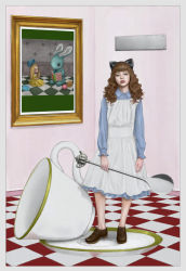Rule 34 | 1girl, alice (alice in wonderland), checkered floor, dress, highres, painting (action), solo, tagme, youno senichi