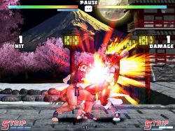 Rule 34 | 2girls, breakers, breakers revenge, breasts, brown hair, chinese clothes, cleavage, covered erect nipples, fighting stance, gloves, headband, jacket, large breasts, leotard, multiple girls, open mouth, pantyhose, ponytail, ryona, shin (studios), strip fighter v, thigh gap, tia langray, wrist wrap