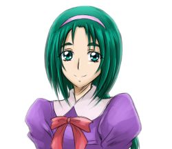 Rule 34 | 00s, 1girl, akimoto komachi, arudebido, green eyes, green hair, hair ornament, hairband, happy, long hair, looking at viewer, matching hair/eyes, portrait, precure, puffy sleeves, ribbon, school uniform, simple background, sketch, smile, solo, white background, yes! precure 5