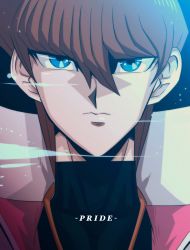 Rule 34 | 1boy, absurdres, black shirt, blue eyes, brown hair, closed mouth, coat, commentary, hair between eyes, highres, jewelry, kaiba seto, male focus, necklace, open clothes, open coat, phil vzq, popped collar, portrait, shirt, solo, turtleneck, upper body, white coat, yu-gi-oh!, yu-gi-oh! duel monsters