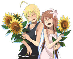 Rule 34 | 00s, 1boy, 1girl, blonde hair, brown hair, emil castagnier, flower, hair ornament, long hair, marta lualdi, smile, sunflower, tales of (series), tales of symphonia, tales of symphonia: dawn of the new world
