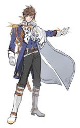 Rule 34 | 10s, 1boy, bad id, bad twitter id, belt, boots, brown hair, epaulettes, formal, full body, green eyes, male focus, p-nekor, pants, shirt, simple background, smile, solo, sorey (tales), tales of (series), tales of zestiria, weapon, white background