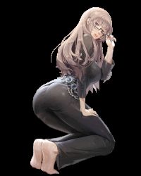 Rule 34 | 1girl, adjusting eyewear, animated, animated gif, ass, ass shake, barefoot, bouncing breasts, breasts, brown hair, catherine (game), destiny child, glasses, hand on leg, katherine mcbride, kim hyung tae, kneeling, long hair, looking at viewer, nail polish, official art, parted lips, smile, solo, transparent background