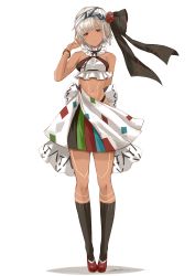 Rule 34 | 1girl, absurdres, altera (fate), alternate costume, bare arms, bare shoulders, breasts, dark-skinned female, dark skin, detached sleeves, fate/grand order, fate (series), full body, hairband, head tilt, highres, light smile, looking at viewer, midriff, miniskirt, multicolored clothes, multicolored skirt, navel, red eyes, short hair, simple background, skirt, small breasts, solo, striped clothes, striped skirt, tattoo, transparent background, vertical-striped clothes, vertical-striped skirt, white background, white hair, yatsuka (846)