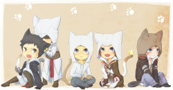 Rule 34 | 5boys, aged down, alex mercer, altair ibn la-ahad, animal ears, animal hands, assassin&#039;s creed, assassin&#039;s creed (series), assassin&#039;s creed ii, bad id, bad pixiv id, belt, between legs, black eyes, black hair, blue eyes, brown hair, bug, butterfly, cape, cat paws, cat tail, chibi, collarbone, crossover, desmond miles, ezio auditore da firenze, fang, feathers, hood, indian style, insect, jewelry, malik al-sayf, mujina (hook), multiple boys, necklace, odd one out, paw print, prototype (game), robe, sash, shaded face, sitting, smile, tail, v arms