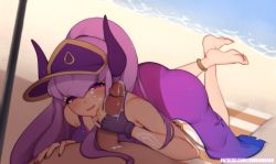 Rule 34 | beach, cum, cumdrip, handjob, league of legends, lewdishsnail, penis, pool party (league of legends), pool party syndra, solo focus, syndra, uncensored