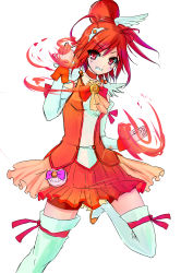 Rule 34 | 10s, 1girl, absurdres, aki ii, bad id, bad pixiv id, bike shorts, bike shorts under skirt, choker, clenched hand, clenched hands, cure sunny, dress, fire, grin, hair bun, highres, hino akane (smile precure!), magical girl, orange dress, orange hair, orange skirt, orange theme, precure, red eyes, red shorts, short hair, shorts, shorts under skirt, single hair bun, skirt, smile, smile precure!, solo, thighhighs, white background, white thighhighs