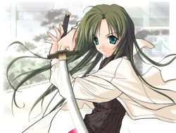 Rule 34 | 00s, 1girl, happy lesson, long hair, sanzein yayoi, sanzen&#039;in yayoi, sasaki mutsumi, solo, sword, wallpaper, weapon