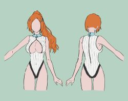 Rule 34 | 1girl, absurdres, adapted costume, ass, back, bare legs, bleach, breasts, character sheet, cleavage, curvy, faceless, front zipper swimsuit, highleg, highleg swimsuit, highres, inoue orihime, iwao178, large breasts, long hair, meme attire, multicolored clothes, multicolored swimsuit, multiple views, one-piece swimsuit, orange hair, ponytail, simple background, sketch, swimsuit, thighs, upper body, very long hair