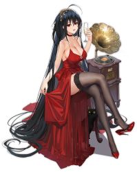 Rule 34 | 1girl, absurdly long hair, ahoge, alcohol, azur lane, bare shoulders, black cat, black hair, black thighhighs, breasts, cat, champagne, champagne flute, choker, cleavage, clothes lift, cocktail dress, crossed legs, cup, dress, dress lift, drinking glass, evening gown, feet, full body, garter straps, hairband, high heels, lace, lace-trimmed legwear, lace trim, large breasts, lifting own clothes, long dress, long hair, looking at viewer, no bra, official alternate costume, official art, open mouth, phonograph, red choker, red dress, red eyes, red footwear, shoe dangle, shoes, sidelocks, sitting, sleeveless, sleeveless dress, solo, stiletto heels, taihou (azur lane), taihou (forbidden feast) (azur lane), thighhighs, transparent background, very long hair, yunsang