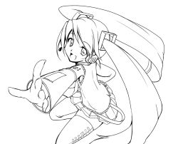 Rule 34 | 1girl, detached sleeves, greyscale, hatsune miku, headphones, lineart, long hair, looking at viewer, monochrome, open mouth, regdic, skirt, smile, solo, thighhighs, transparent background, twintails, very long hair, vocaloid