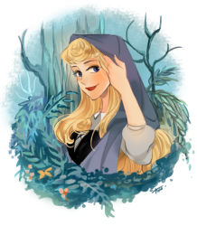 Rule 34 | 1girl, ano (sbee), artist name, aurora (disney), blonde hair, blue eyes, disney, dress, flower, framed, hand in own hair, long hair, looking at viewer, nature, simple background, sleeping beauty, smile, solo, solo focus, tree, veil, white background