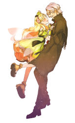 Rule 34 | 1boy, 1girl, 38kb (38shiki), age difference, atelier (series), atelier ayesha, ayesha altugle, blonde hair, couple, closed eyes, facial hair, flower, glasses, gloves, grey hair, hair ornament, holding hands, height difference, hetero, keithgrif hazeldine, long hair, looking at another, smile